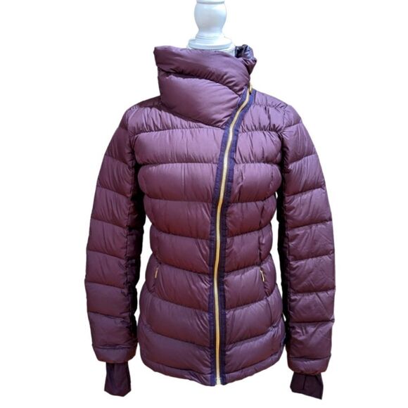 Athleta Women's Purple DownAbout Asymmetrical Zip Quilted Puffer Jacket Size XS - Picture 1 of 10